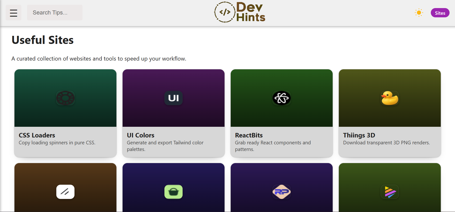 Page with useful sites for different projects.